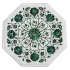 100% Genuine Handmade White Marble Side Table Inlaid With Semi Precious Gemstone