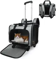Airline Approved Expandable Pet Carrier Backpack with Wheels(Large Space), Rolli