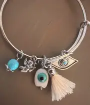 Alex and Ani Silver Evil Eye & Hamsa Charm Bracelet Adjustable Boho Spiritual