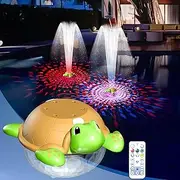 Floating Pool Fountain with Remote, Rechargeable Pool Fountain with Lights, Above Ground Pool Water Fountains with Anchor Turtle