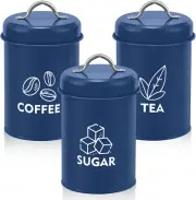 Navy Blue Kitchen Canisters Set of 3, Metal Canister with Lid Set for Sugar Tea