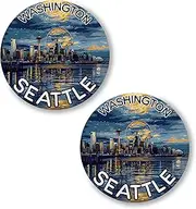 [No Thorns Media] Seattle Washington 2 Pack Pinback Buttons 2.25" Fun Pins for Clothes, Backpacks, Hats, and Jackets - Cartoon, Retro, and Punk Style Lapel Badges, Slogans, and Party Pins ID45000, Metal, no gemstone