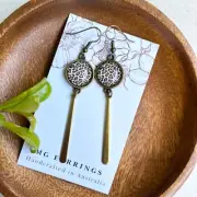 Leopard Animal Print Glass Earrings with Long Brass Charms, Nature Boho Hippie
