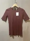 NWT ZARA Women Short Sleeve Cut Out Tie Back Cotton Ribbed Knit Top Size L Mauve