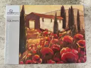 Tuscan Farmhouse Poppy Field Placemats Mauro Cellini Cork Back Rigid Set of 6