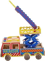 UPKOCH Wooden Fire Truck Model Movable Ladder Crane Learning for Interactive Play Design Engaging Educational Fire Fighting Truck