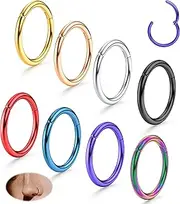 [sailimue] 8 Pcs 16G 18G G23 Titanium Nose Rings Hoop for Women Men Multi-Color Hinged Cartilage Lip Septum Rings Helix Conch Tragus Piercing Jewelry 8MM 10MM