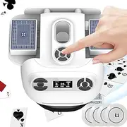 Automatic Card Shuffler & Dealer, 360° Rotating Card Shuffling Machine with 4 Wireless Dealer Buttons, Rechargeable Card Dealing & Shuffling Machine for UNO, Blackjack, Texas Holdem