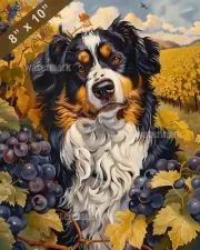 Australian Shepherd painting in a lush vineyard 8x10 Print