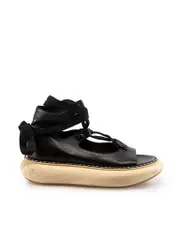 2018 Black Leather Wood Platform Sandals