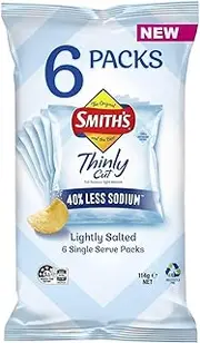 Smith's Thinly Cut Lightly Salted 40% Less Sodium Potato Chips 114g Multipack 6 Pack