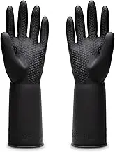 UXglove Chemical Resistant Gloves,Waterproof Reusable Dishwashing Household Cleaning Protective Safety Work Heavy Duty Industrial Rubber Gloves,12.6",Black 1 Pair Size Large