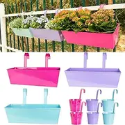 LOVOUS 3 Pcs 16 Inch Railing Planter and 6 Pcs 5 Inch Hanging Flower Pots with Detachable Hooks for Balcony Fence Garden Yard Patio Porch Home Decor