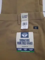 Dockers 44 30 Signature Iron Free Dark Khaki Brown Pants Classic Fit Mens New