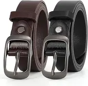 [XZQTIVE] Women Elastic Stretch Belts Fashion Skinny Cinch Dress Belt Silver/Gold Metal Buckle 2 Pack
