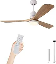 USOR 52" Ceiling Fan with Lights Remote Control, DC Motor Outdoor LED Modern Smart Ceiling Fans, Wood Blades, Noiseless Reversible 6-Speed Motor for Bedroom, Garage, Patios, Kitchen, Farmhouse