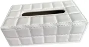 yuksok Tissue Box Cover Container Decorative PU Leather Napkin Paper Holder Facial Tissues Dispenser for Car Bedroom Bedside Dresser, White