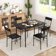 Giantex 5PCS Dining Table & 4 Chairs Kitchen Metal Frame Table Set Space-Saving Dinette Set Black