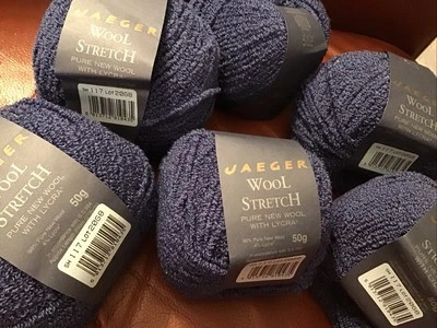 6 Balls JAEGER Wool Stretch Yarn Blue 50g 4% Lycra