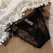 [FARZAH] 3Pcs Lace Panties Ladies Sexy Seamless Breathable Buttocks Invisible Low-Waist Jacquard Hollow Japanese Women Briefs Loli G String (Color : Black, Size : Large)