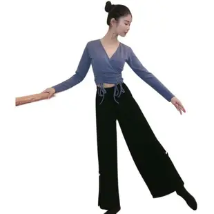 現代舞蹈服裝練功服女冬款長袖修身跳舞衣服古典形體訓練瑜伽上衣