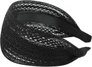 [Bumlofa] Black Wide Hairband Lace Headband for Women, Wide Retro Classic Vintage Headband Accessory for Daily Use, Face Wash and Makeup