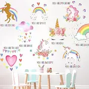 9 Pieces Unicorn Room Stickers for Girls Bedroom Unicorn Rainbow Wall Stickers Removable Inspirational Wall Decal for Girls Kids Bedroom Nursery Birthday Party