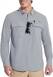 [MAGCOMSEN] Men's Sun Protection Fishing Shirts Long Sleeve UPF 50+ Quick Dry Cooling Button Down Shirt for Hiking Safari