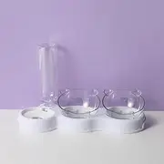 Taicols Cat Food and Water Bowls Set Pet Dog Cat Food Bowl with Automatic Waterer Bottle Elevated Cat Food Water Bowls Set, 3 in 1 Cat Bowl, 15° Tilted Feeding Bowls for Cats Kitten Small Dogs (White)