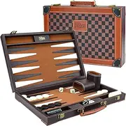 15 Inch Backgammon - Backgammon Sets for Adults Leather - Backgammon Board Games - Travel Backgammon Set Strategy Game with 32 Playing Pieces and Accessories - Checkerboard Design