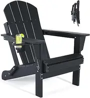 ABCPATIO Folding Adirondack Chairs - Plastic Adirondack Chairs with Cup Holder, Weather Resistant for Outdoor, Patio, Lawn, Garden, Backyard Deck, Fire Pit - Black
