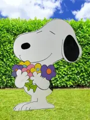 Flower Spring Snoopy - Hand Painted Yard Art - Easter - Outdoor or Indoor