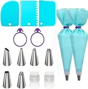Piping Bags and Tips Set, Frosting Piping Kit for Baking with Reusable Pastry Bags and Tips, Standard Converters, Silicone Rings, Cake Decorating Tools Supplies Premium Stainless Steel Piping Nozzles