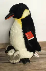 NWT 12 " Tall Emperor Penguin W/Baby Plush Stuffed Animal by Aurora NEW