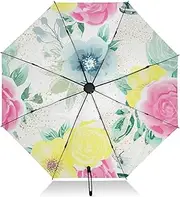 [RPLIFE] Elegant Watercolor Flowers Umbrella for Rain, Lightweight Portable Automatic Open/close Umbrella for Women, Travel Umbrellas for Rain, Wind and Sun