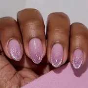 Press-on Nails Set, 24 Pieces Square False Nails for Sticking, Acrylic Fingernails (Flash Powder, Short)