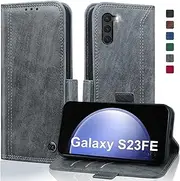 Case for Samsung Galaxy S23 FE Case 6.4-Inch Wallet Case Cover, Samsung S23 FE Shockproof Durable PU Leather Flip Cover with Card Holder S23 FE Phone Case Anti-Theft Brush Protective Case - Gray