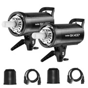 2x Godox SK400II 2.4G 400Ws 5600K Photo Studio Strobe Flash Light Bowens Mount
