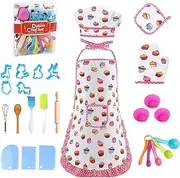 26PCS Kids Cooking and Baking Set Kids Chef Set Apron Chef Hat Kids Chef Role Play Costume Dress Up Role Play Toys Pretend Play Cooking Baking Gifts Birthday Unisex Boys Girls Ages 3+