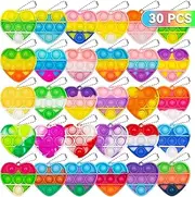 Pop Fidget Toy Birthday Party Favors for Kids 4-8,8-12 Year 30 PCS Bulk Toys Mini Pop Keychain Its Small Classroom Prizes Heart Fidgets It Bubbles Poppers Students Goodie Bag Stuffers Toddler Toys