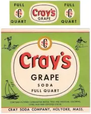 Cray's Grape Soda Original Unused Vintage Label Qt. Cray Soda Co. Holyoke, Ma.