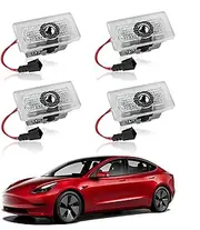 Car Door Lights Logo Projector Compatible with Tesla Accessories for Model Y 3 X S, No Fade 4K-HD Puddle Lights Car Welcome Light 3D Laser Ghost Shadow Light (Yellow Logo)