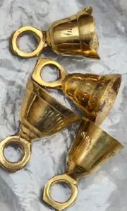 Lot Of 4 Etched Brass Bells Small 1 inch New Metaphysical
