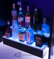 28" 2 Step Tier LED Lighted Shelves Illuminated Liquor Bottle Display FREE SHIP