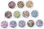 Healeved Shiny Nail Art Glitter Sequins 12 Boxes of Nail Glitter Sequins Decorations Sticker Set