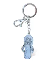 Aqua79 White Flip-Flop Keychain -Silver 3D Sparkling Charm Rhinestones Key Ring
