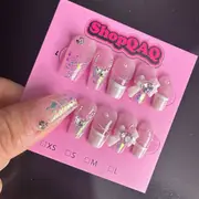 Captivating Elegance - Handcrafted Press-On Nails – Soft White, Nude, Sparkling Diamonds, Aristocratic Flair, High-End, Niche Design