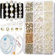 [Sunbilien] Pearl Beads for Bracelet Making, 750PCS Pearl Craft Beads for Jewelry Making, Loose Ivory Pearl Beads Gold Spacer Beads for DIY Bracelet Jewelry Crafts, Assorted Sizes