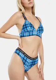 No Fucks Given Plaid Bralette And Panty Set