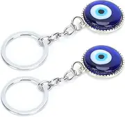 [Wosune] Evil Eye Key Ring, Good Luck Protection Alloy Coloured Glaze Amulet 2Pcs Evil Eye Keychain for Friends for Family for Classmates